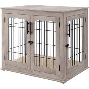 Large Wire Dog Crate with Cushion, Weathered Grey - Unipaws - EV1010