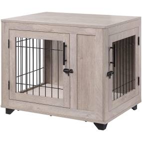 Medium Dog Crate with Cushion and Feet, Weathered Grey - Unipaws - EV1034
