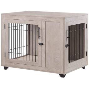Large Dog Crate with Cushion and Feet, Weathered Grey - Unipaws - EV1035