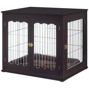Large Wire Dog Crate with Cushion, Espresso - Unipaws - UH5071
