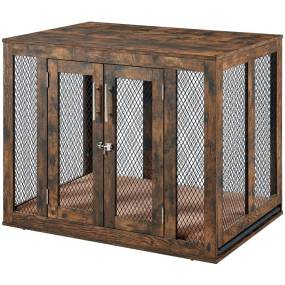 Large Dog Crate with Tray, Rustic - Unipaws - UH5148