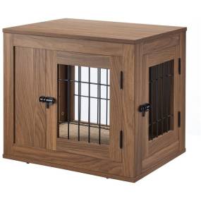 Small Dog Crate with Cushion, Walnut - Unipaws - UH5157