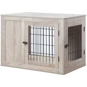 Medium Dog Crate with Cushion, Weathered Grey - Unipaws - UH5160