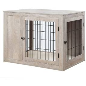 Large Dog Crate with Cushion, Weathered Grey - Unipaws - UH5161