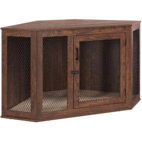 Large Corner Dog Crate, Walnut - Unipaws - UH5166