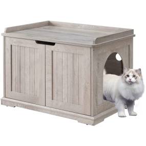 Large Cat Litter Box Enclosure, Weathered Grey - Unipaws - UH5173