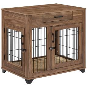 Dog Crate with Drawer, Walnut - Unipaws - UH5176