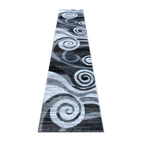 Cirrus Collection 2' x 11' Gray Swirl Patterned Olefin Area Rug with Jute Backing for Entryway, Living Room, Bedroom [OKR-RG1103-211-GY-GG] - Flash Furniture OKR-RG1103-211-GY-GG