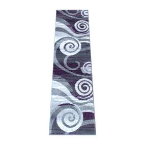 Cirrus Collection 2' x 7' Purple Swirl Patterned Olefin Area Rug with Jute Backing for Entryway, Living Room, Bedroom [OKR-RG1103-27-PU-GG] - Flash Furniture OKR-RG1103-27-PU-GG