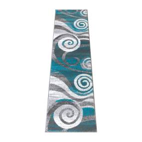Cirrus Collection 2' x 7' Turquoise Swirl Patterned Olefin Area Rug with Jute Backing for Entryway, Living Room, Bedroom [OKR-RG1103-27-TQ-GG] - Flash Furniture OKR-RG1103-27-TQ-GG