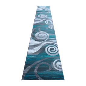 Cirrus Collection 3' x 16' Turquoise Swirl Patterned Olefin Area Rug with Jute Backing for Entryway, Living Room, Bedroom [OKR-RG1103-316-TQ-GG] - Flash Furniture OKR-RG1103-316-TQ-GG