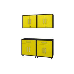 Eiffel 4-Piece Garage Storage Set in Matte Black and Yellow - Manhattan Comfort 4-257BMC84