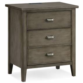 10522-GR Laurent Nightstand with Top Drawer, Behind Door Storage and 2-plug Electrical/USB Outlet, Smoke Gray Wash - Leick Furniture 10522-GR