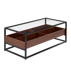 Display Contemporary Coffee Table in Black Metal, Walnut Wood, and Clear Glass by LumiSource - Lumisource CT-DISPLAY BKWL