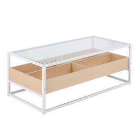 Display Contemporary Coffee Table in White Metal, Natural Wood, and Clear Glass by LumiSource - Lumisource CT-DISPLAY WNA