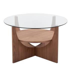 U-Shaped Contemporary Coffee Table in Walnut Wood and Clear Glass by LumiSource - Lumisource CT-USHAPED WLGL