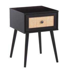 Bora Bora Contemporary Side Table in Black Wood with Rattan Accents by LumiSource - Lumisource T21-BORA BK