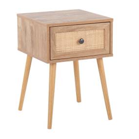 Bora Bora Contemporary Side Table in Natural Wood with Rattan Accents by LumiSource - Lumisource T21-BORA NA