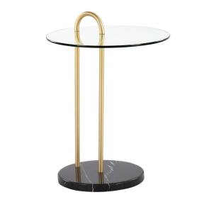 Claire Contemporary Side Table in Black Marble and Gold Steel with Clear Glass Top by LumiSource - Lumisource TB-CLAIRE BKMBAU