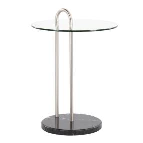Claire Contemporary Side Table in Black Marble and Brushed Nickel with Clear Glass Top by LumiSource - Lumisource TB-CLAIRE BKMBNI