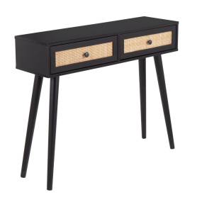 Bora Bora Contemporary Console Table in Black Wood with Rattan Accents by LumiSource - Lumisource TBC-BORA BK