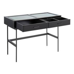 Emery Contemporary Console Table in Black Wood, Black Steel, and Glass Top by LumiSource - Lumisource TBC-EMRY BKBK