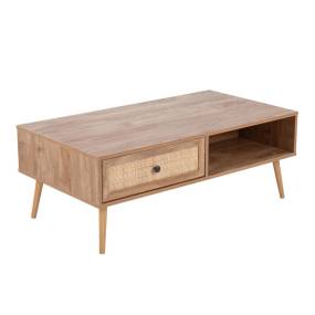 Bora Bora Contemporary Coffee Table in Natural Wood with Rattan Accents by LumiSource - Lumisource TC-BORA NA