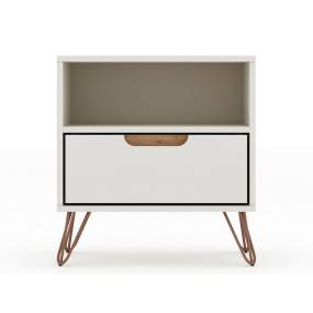 Rockefeller 1.0 Mid-Century- Modern Nightstand with 1-Drawer in Off White and Nature - Manhattan Comfort 65-101GMC3
