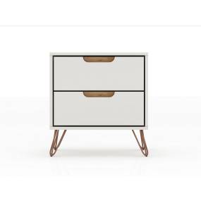 Rockefeller 2.0 Mid-Century- Modern Nightstand with 2-Drawer in Off White and Nature - Manhattan Comfort 65-102GMC3