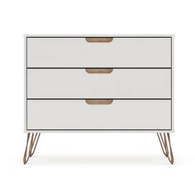Rockefeller Mid-Century- Modern Dresser with 3-Drawers in Off White and Nature - Manhattan Comfort 65-103GMC3