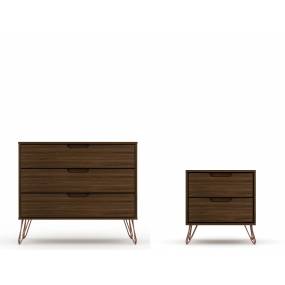 Rockefeller Mic Century- Modern Dresser and Nightstand with Drawers- Set of 2 in Brown - Manhattan Comfort 104GMC5