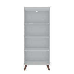 Hampton 4-Tier Bookcase with Solid Wood Legs in White - Manhattan Comfort 65-12PMC1