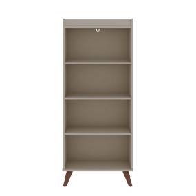 Hampton 4-Tier Bookcase with Solid Wood Legs in Off White - Manhattan Comfort 65-12PMC6