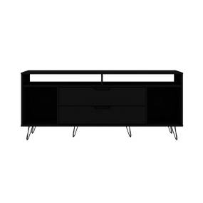 Rockefeller 62.99 TV Stand with Metal Legs and 2 Drawers in Black - Manhattan Comfort 65-130GMC2