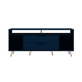 Rockefeller 62.99 TV Stand with Metal Legs and 2 Drawers in Tatiana Midnight Blue - Manhattan Comfort 65-130GMC4