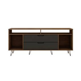 Rockefeller 62.99 TV Stand with Metal Legs and 2 Drawers in Nature and Textured Grey - Manhattan Comfort 65-130GMC7