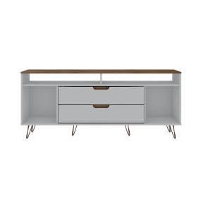 Rockefeller 62.99 TV Stand with Metal Legs and 2 Drawers in Off White and Nature - Manhattan Comfort 65-130GMC8
