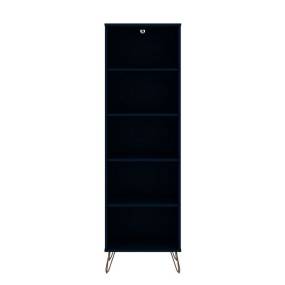 Rockefeller Bookcase 2.0 with 5 Shelves and Metal Legs in Tatiana Midnight Blue - Manhattan Comfort 65-131GMC4