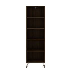 Rockefeller Bookcase 2.0 with 5 Shelves and Metal Legs in Brown - Manhattan Comfort 65-131GMC5