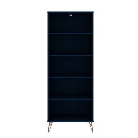 Rockefeller Bookcase 3.0 with 5 Shelves and Metal Legs in Tatiana Midnight Blue - Manhattan Comfort 65-132GMC4