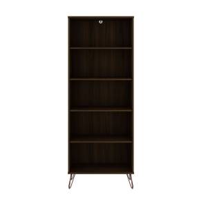 Rockefeller Bookcase 3.0 with 5 Shelves and Metal Legs in Brown - Manhattan Comfort 65-132GMC5