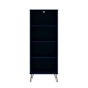 Rockefeller Bookcase 1.0 with 4 Shelves and Metal Legs in Tatiana Midnight Blue - Manhattan Comfort 65-139GMC4