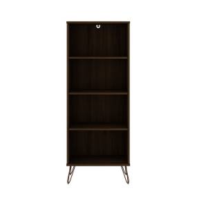 Rockefeller Bookcase 1.0 with 4 Shelves and Metal Legs in Brown - Manhattan Comfort 65-139GMC5