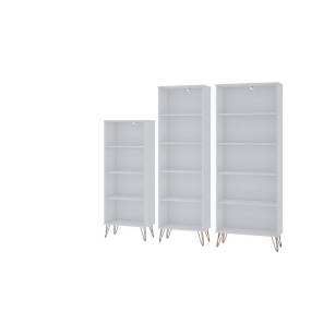 Rockefeller 3-Piece Multi Size Bookcases in White - Manhattan Comfort 65-146GMC1