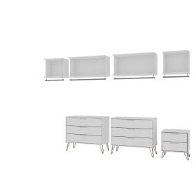Rockefeller 7-Piece Open Wardrobe with Aluminum Hanging Rods and Dressers in White - Manhattan Comfort 65-148GMC1