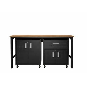3-Piece Fortress Mobile Space-Saving Steel Garage Cabinet and Worktable 2.0 in Charcoal Grey - Manhattan Comfort 15GMC-CH