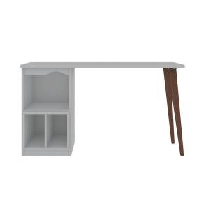 Hampton 53.54 Home Office Desk with 3 Cubby Spaces and Solid Wood Legs in White - Manhattan Comfort 65-15PMC1
