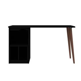 Hampton 53.54 Home Office Desk with 3 Cubby Spaces and Solid Wood Legs in Black - Manhattan Comfort 65-15PMC70