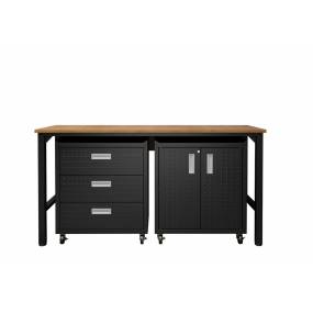 3-Piece Fortress Mobile Space-Saving Steel Garage Cabinet and Worktable 3.0 in Charcoal Grey - Manhattan Comfort 16GMC-CH
