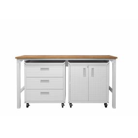 3-Piece Fortress Mobile Space-Saving Steel Garage Cabinet and Worktable 3.0 in White - Manhattan Comfort 16GMC-WH